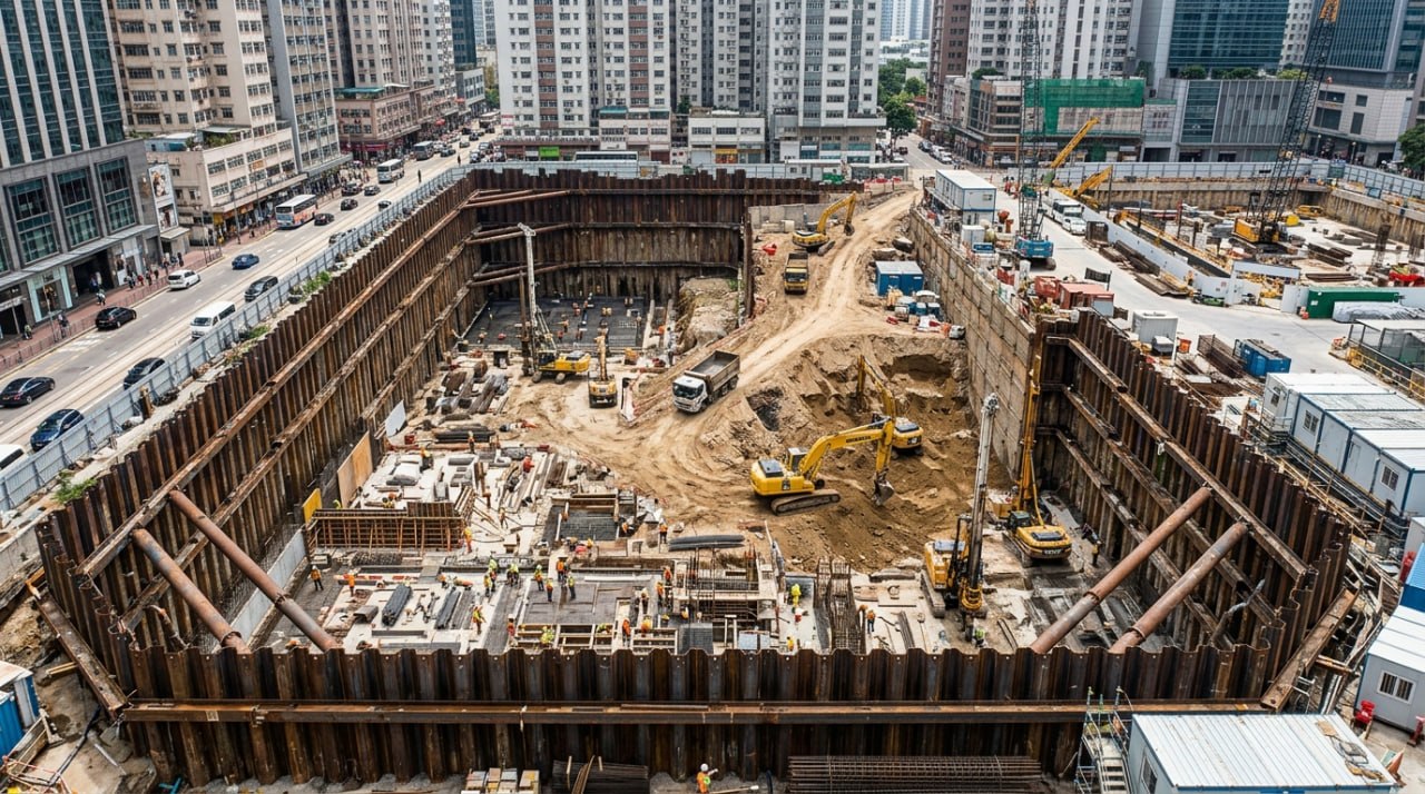 Барвиха -- шпунты по периметру котлована, масштаб работ